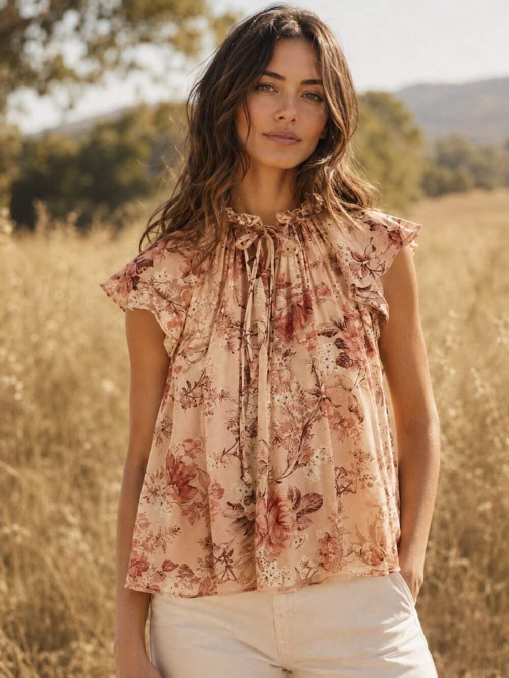 SECRET MISSION Silk Cottagecore Prairie Katharine‎ Top  NEW NWT
